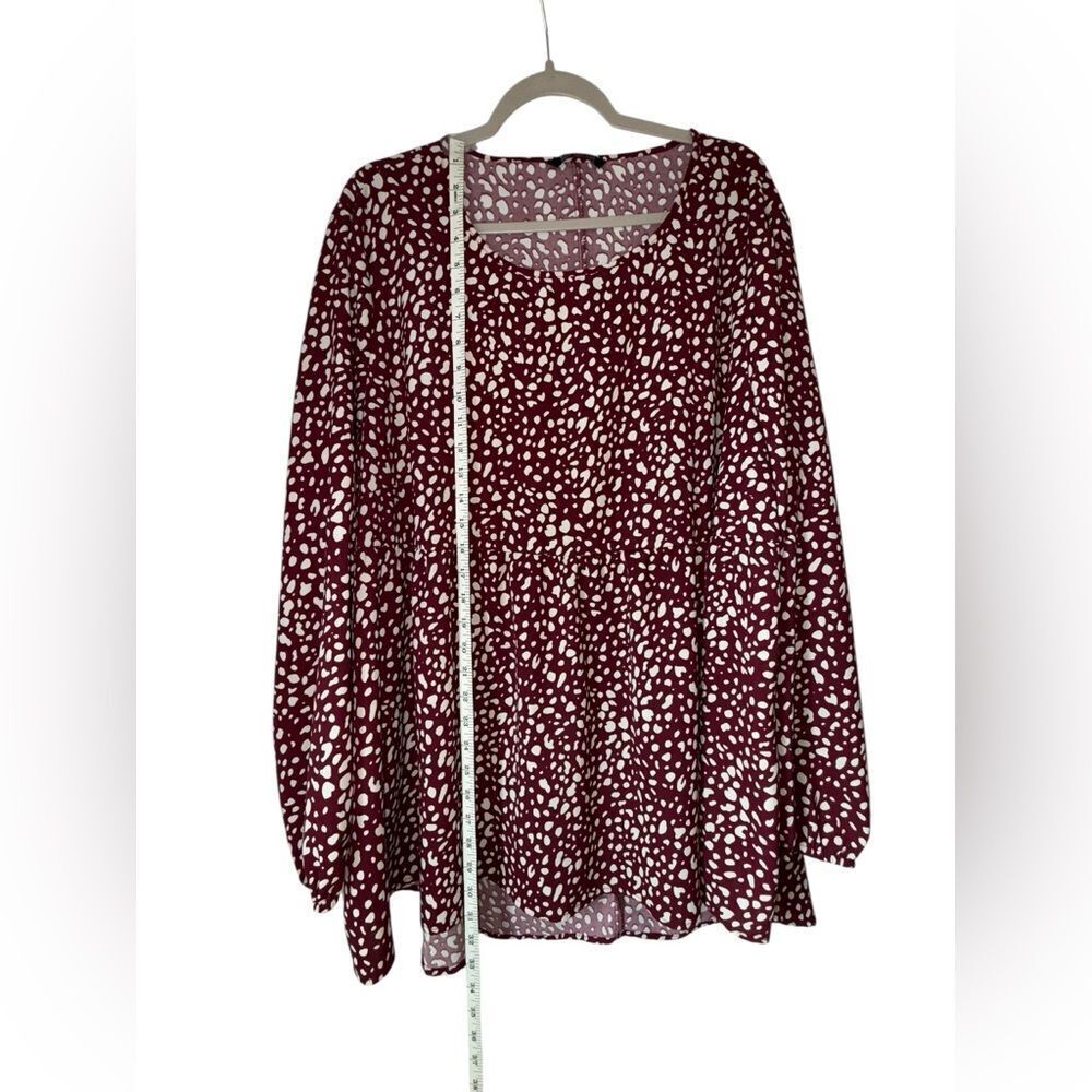 BloomChic Women's Burgundy Polka Dot Long Sleeve Patterned Tunic Size 22-24